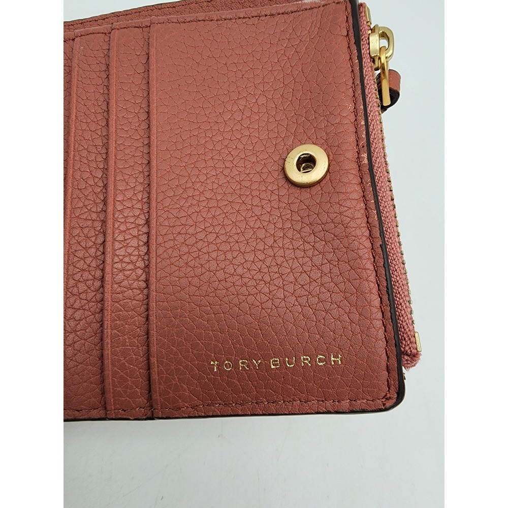 Tory Burch McGraw Mini Bifold Pebbled Leather Wallet Rosewood - Picture 6 of 14